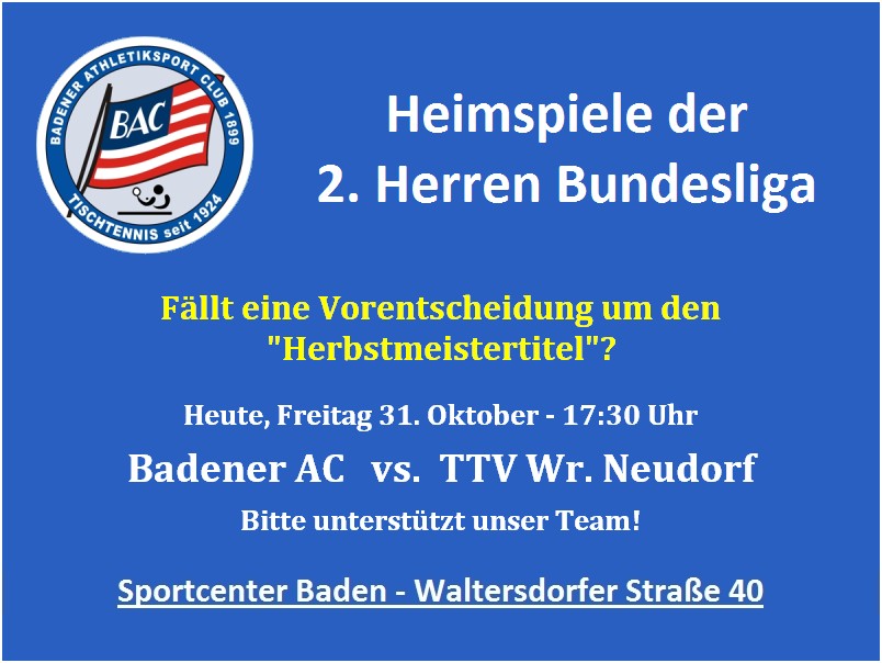 2. Herrenbundesliga - Badener AC Tischtennis vs. Wr. Neudorf - Saison 2014/2015
