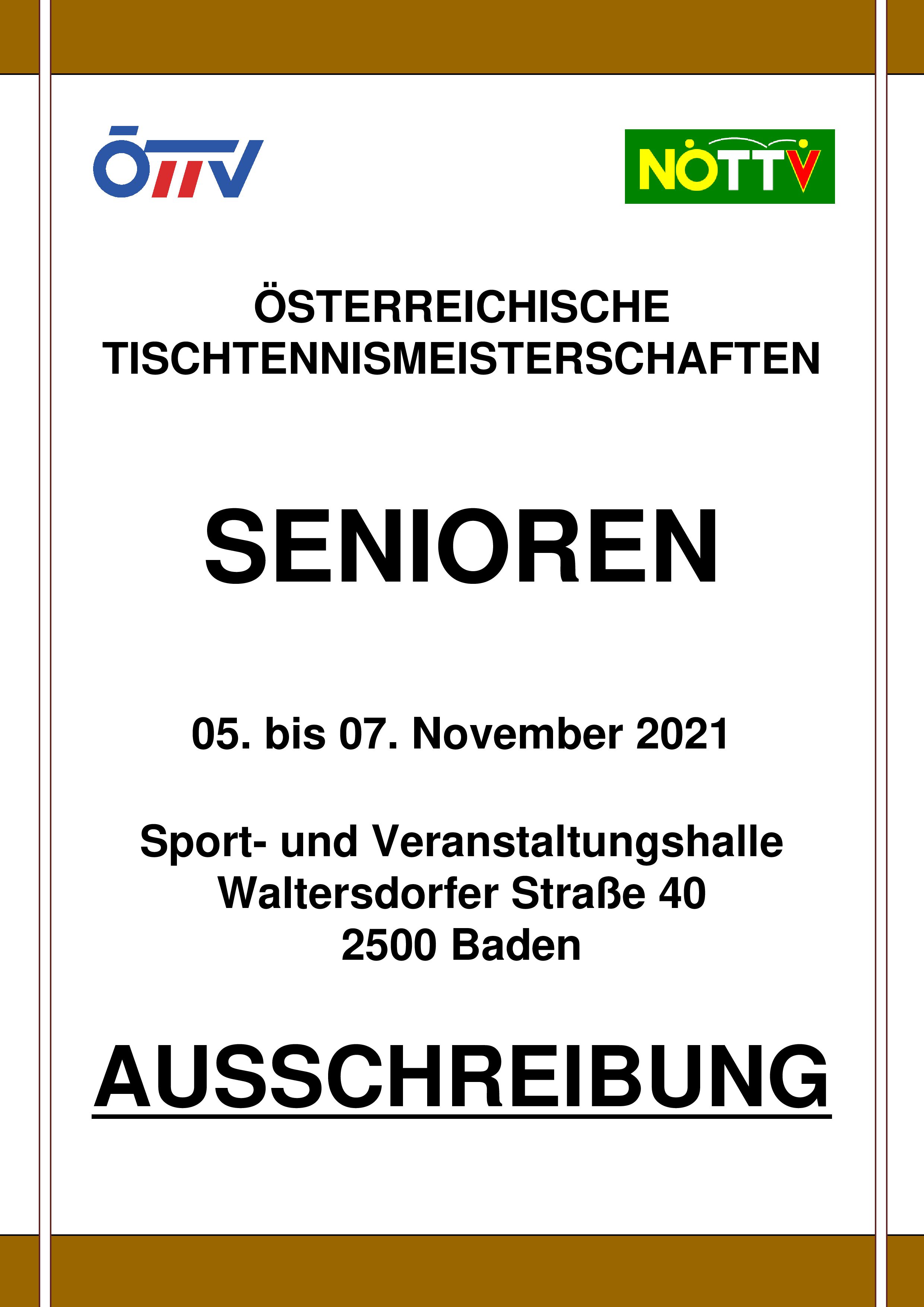 Österreichische Tischtennis Meisterschaften der Senioren 2021 - Badener AC Tischtennis