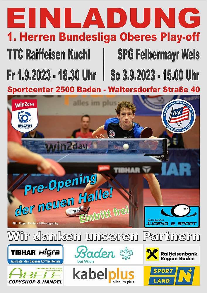 Einladung win2day Herren Bundesliga - Badener AC Tischtennis