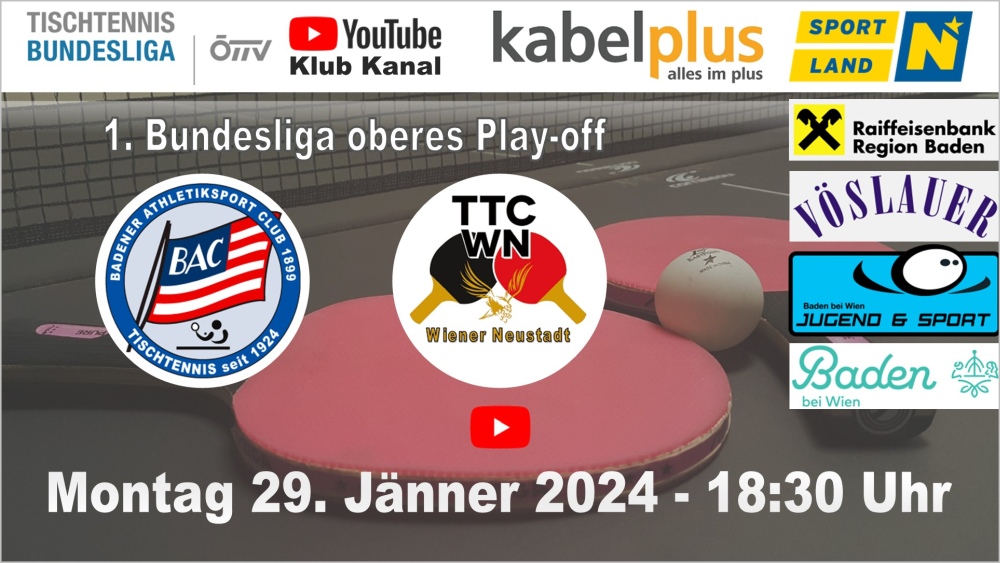 Badener AC Tischtennis - win2day Herren Bundesliga Heimspiel - Saison 2023/2024