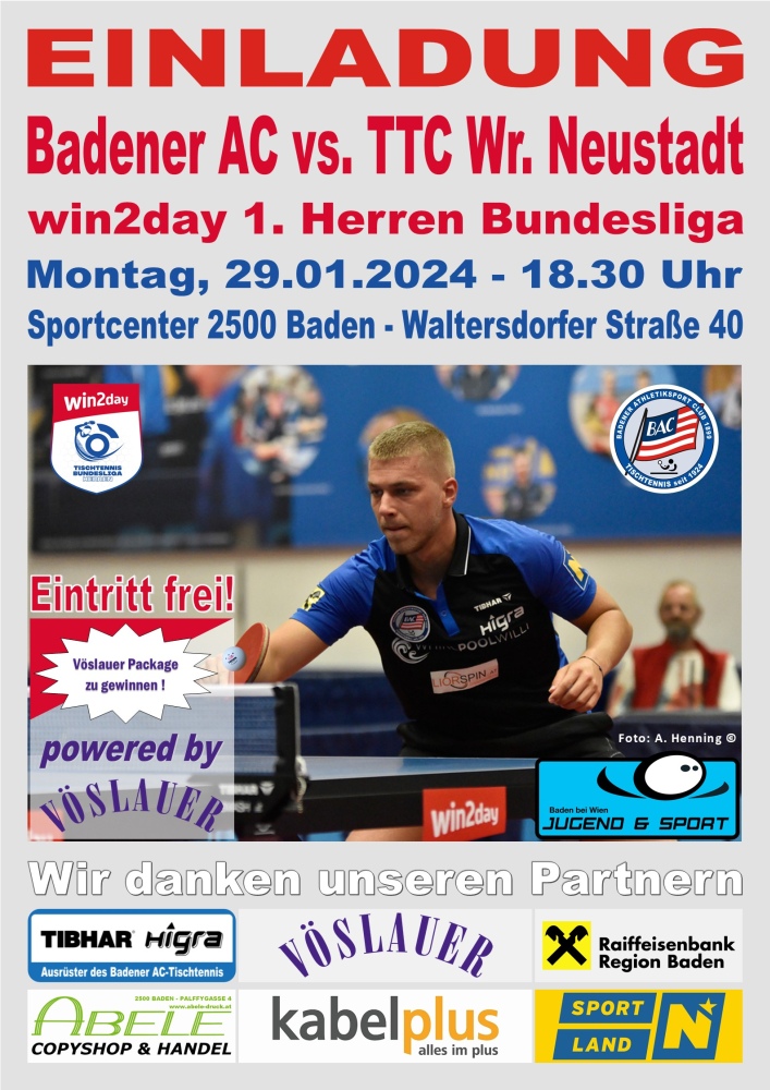 Badener AC Tischtennis - win2day Herren Bundesliga - SolexConsult Wiener Neustadt 2023/2024